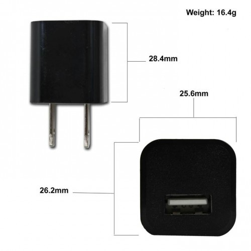 USB Wall Charger 1Amp AC Adapter Black Dimensions